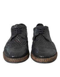 Dolce & Gabbana Dolce & Gabbana Black Woven Goat Leather Lace Up Derby Men's Shoes