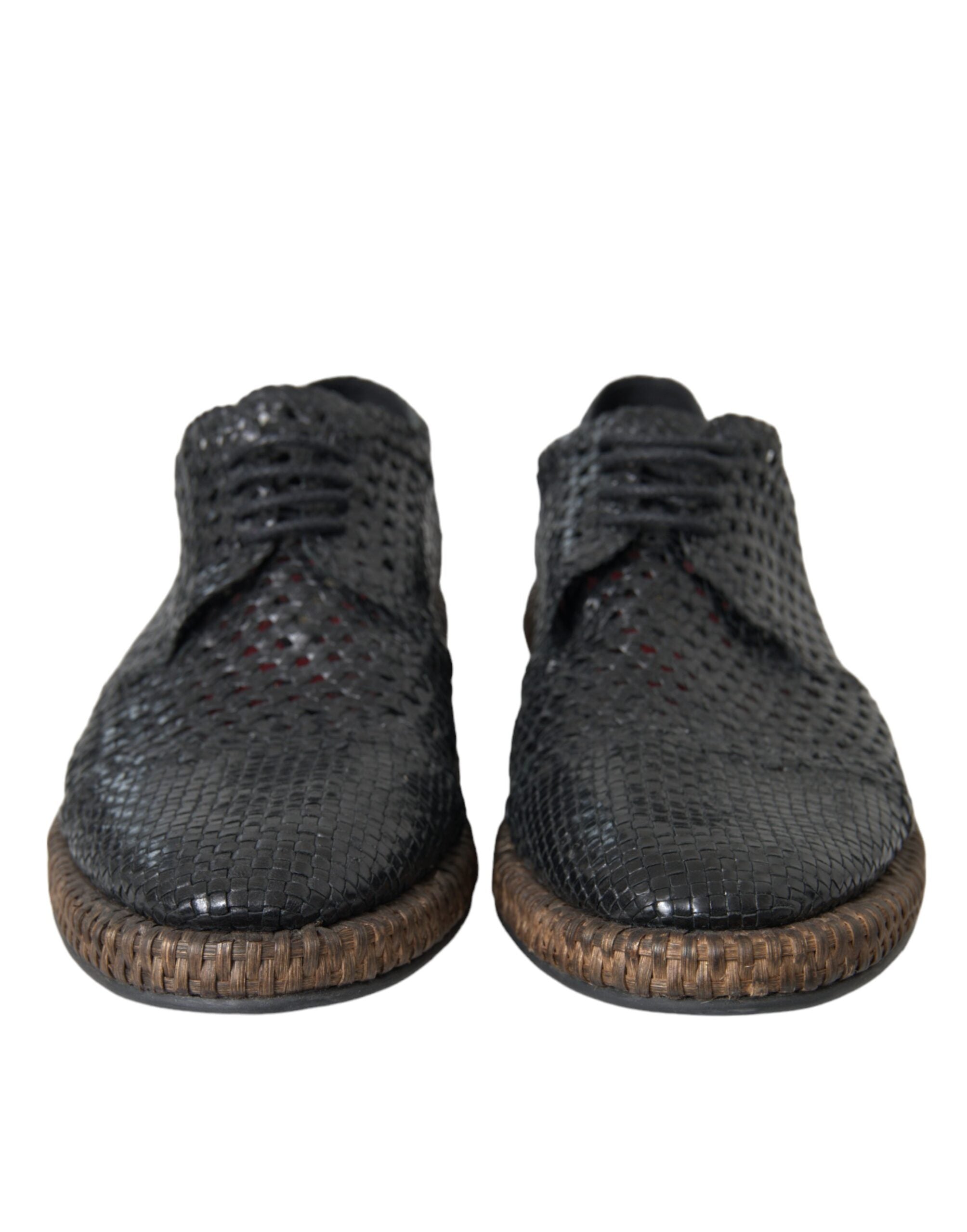 Dolce & Gabbana Dolce & Gabbana Black Woven Goat Leather Lace Up Derby Men's Shoes