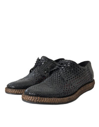 Dolce & Gabbana Dolce & Gabbana Black Woven Goat Leather Lace Up Derby Men's Shoes