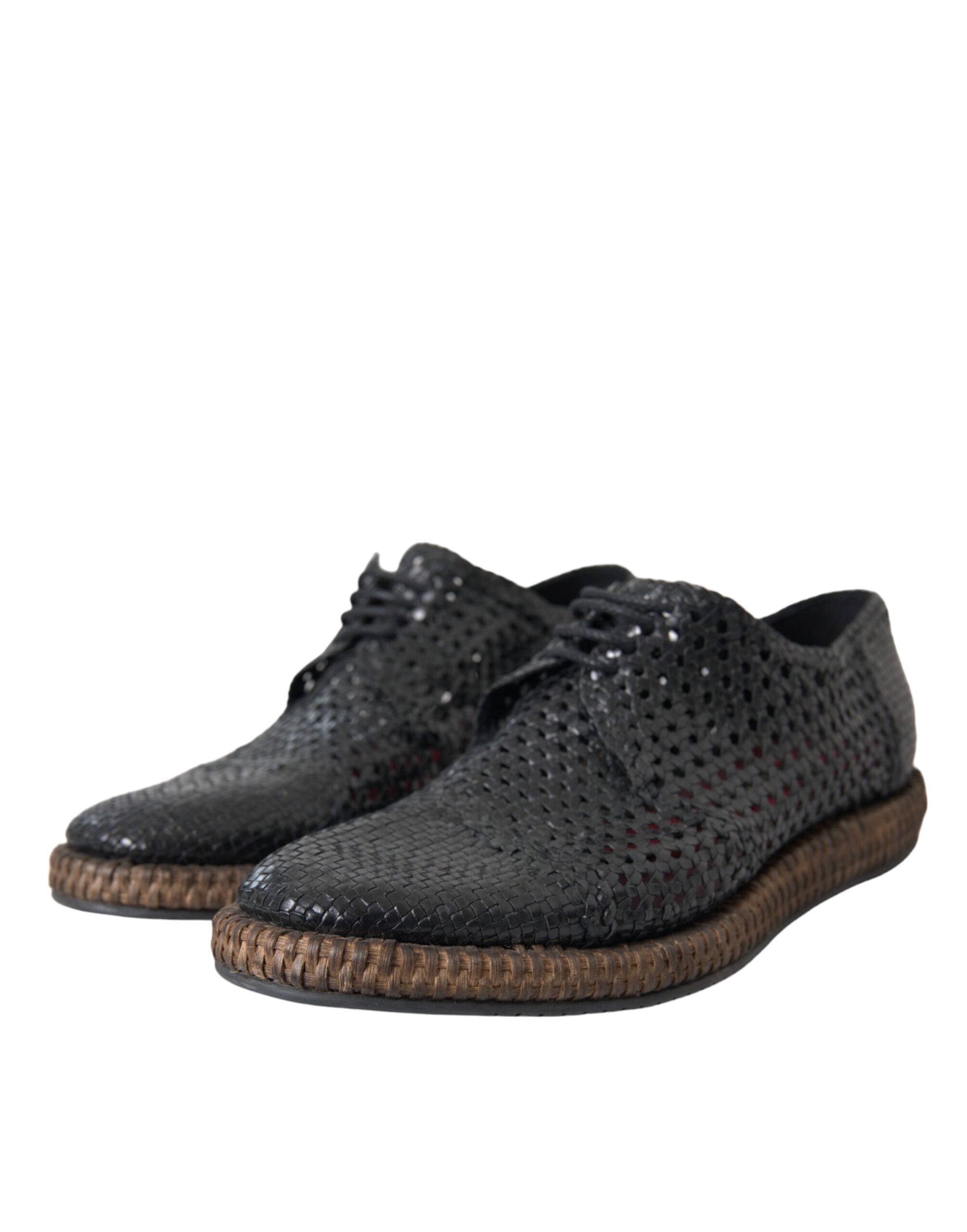 Dolce & Gabbana Dolce & Gabbana Black Woven Goat Leather Lace Up Derby Men's Shoes