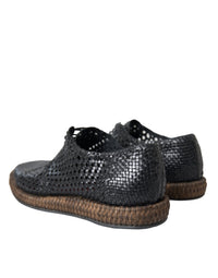 Dolce & Gabbana Dolce & Gabbana Black Woven Goat Leather Lace Up Derby Men's Shoes