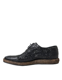 Dolce & Gabbana Dolce & Gabbana Black Woven Goat Leather Lace Up Derby Men's Shoes