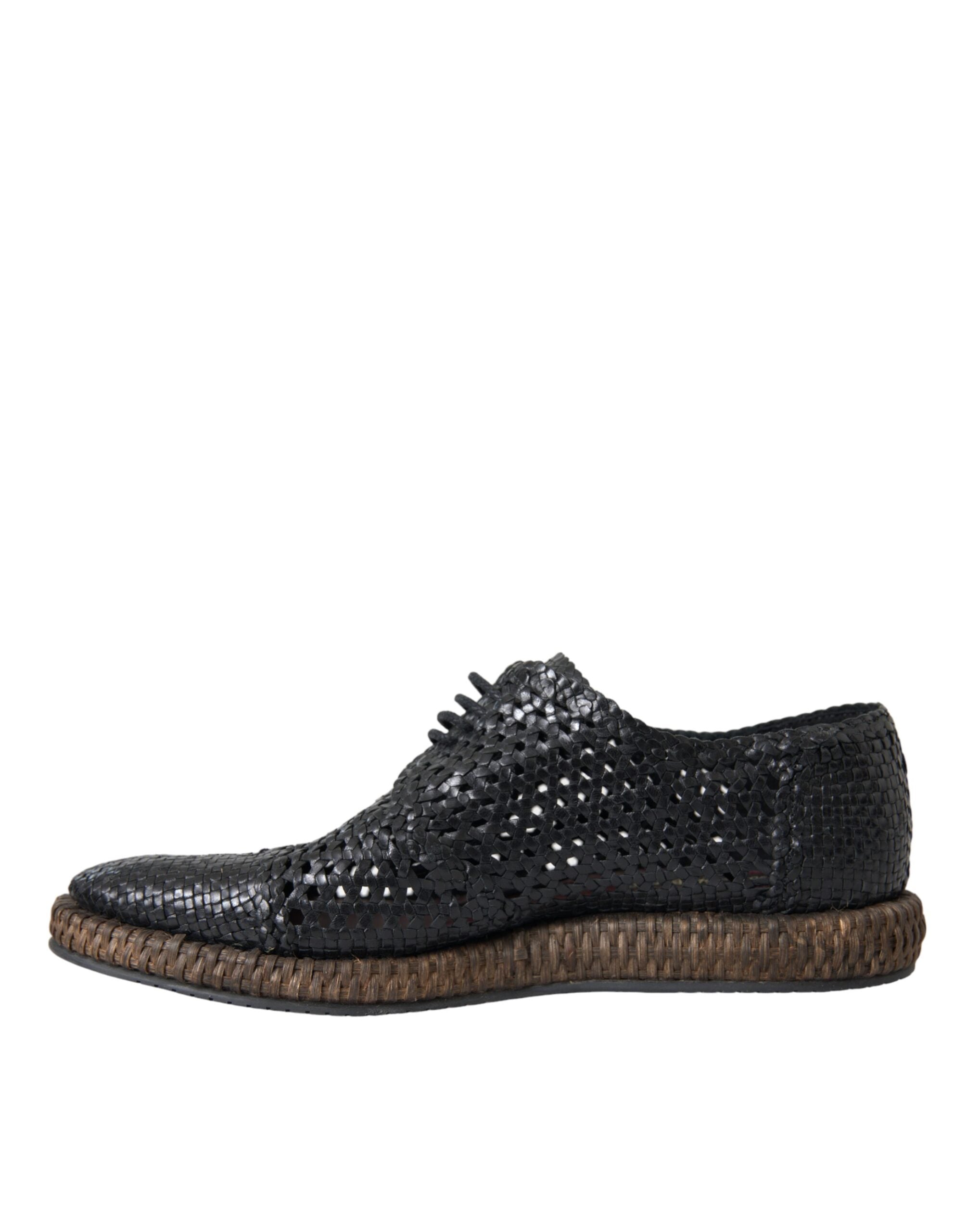 Dolce & Gabbana Dolce & Gabbana Black Woven Goat Leather Lace Up Derby Men's Shoes