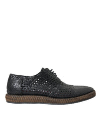 Dolce & Gabbana Dolce & Gabbana Black Woven Goat Leather Lace Up Derby Men's Shoes