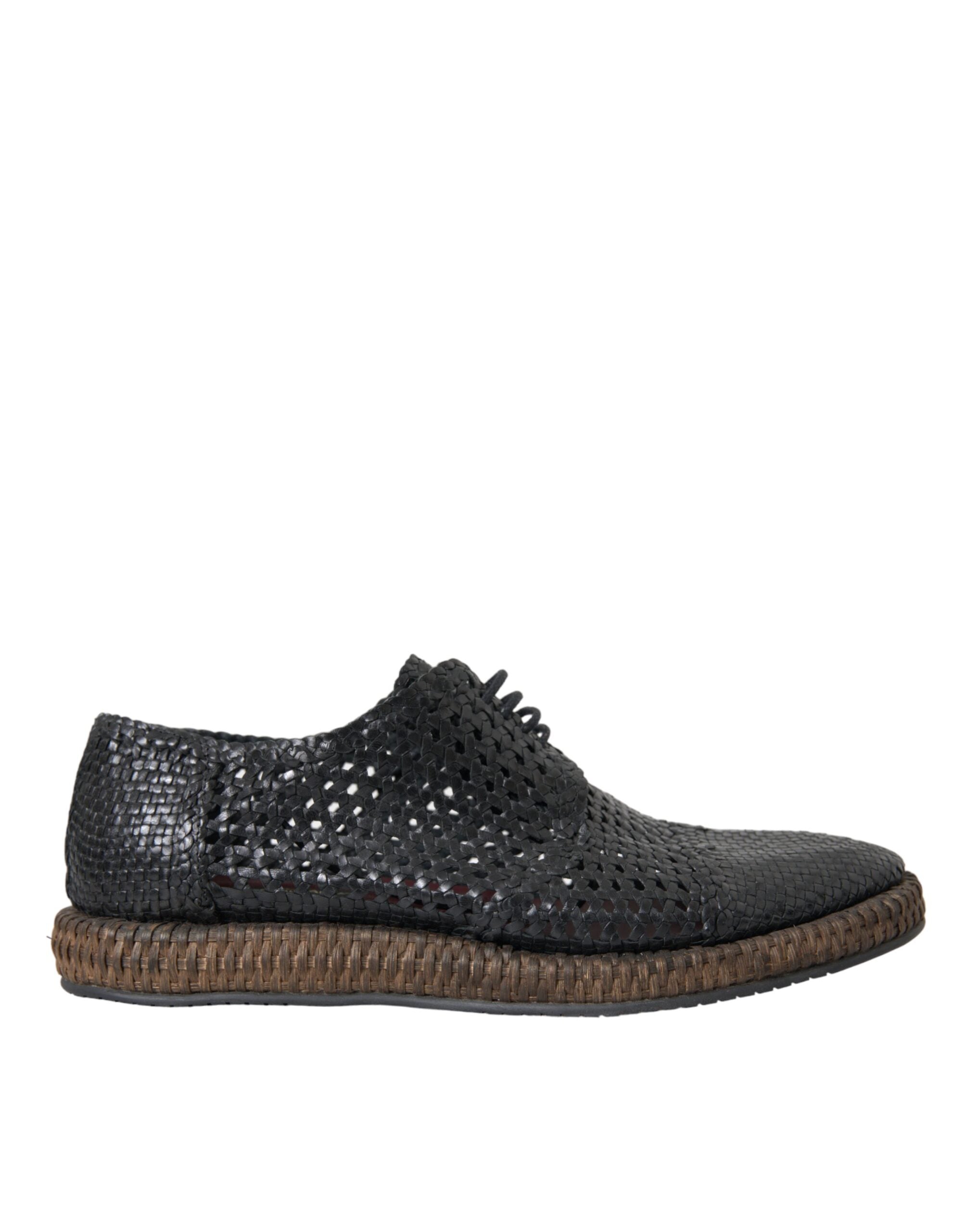 Dolce & Gabbana Dolce & Gabbana Black Woven Goat Leather Lace Up Derby Men's Shoes