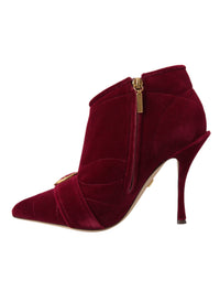 Dolce & Gabbana Dark Red Velvet Devotion Buckle Boots Women's Shoes