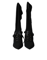Dolce & Gabbana Black Stiletto Heels Mid Calf Boots Women's Shoes