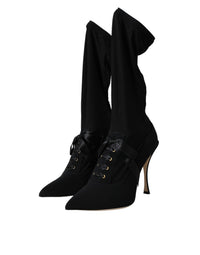 Dolce & Gabbana Black Stiletto Heels Mid Calf Boots Women's Shoes