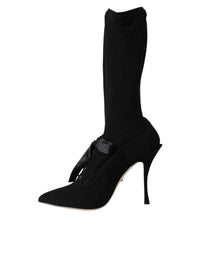 Dolce & Gabbana Black Stiletto Heels Mid Calf Boots Women's Shoes