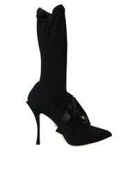 Dolce & Gabbana Black Stiletto Heels Mid Calf Boots Women's Shoes