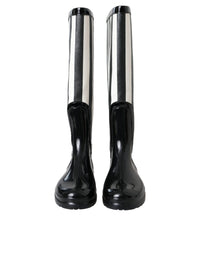 Dolce & Gabbana Black Rubber Knee High Flat Boots Women's Shoes