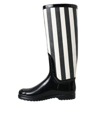 Dolce & Gabbana Black Rubber Knee High Flat Boots Women's Shoes
