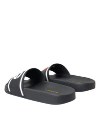 Dolce & Gabbana Black Leather I Love D&G Sandals Slides Women's Shoes