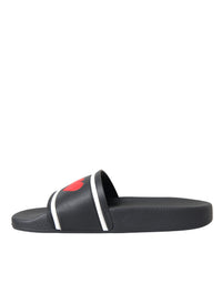 Dolce & Gabbana Black Leather I Love D&G Sandals Slides Women's Shoes