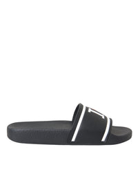 Dolce & Gabbana Black Leather I Love D&G Sandals Slides Women's Shoes