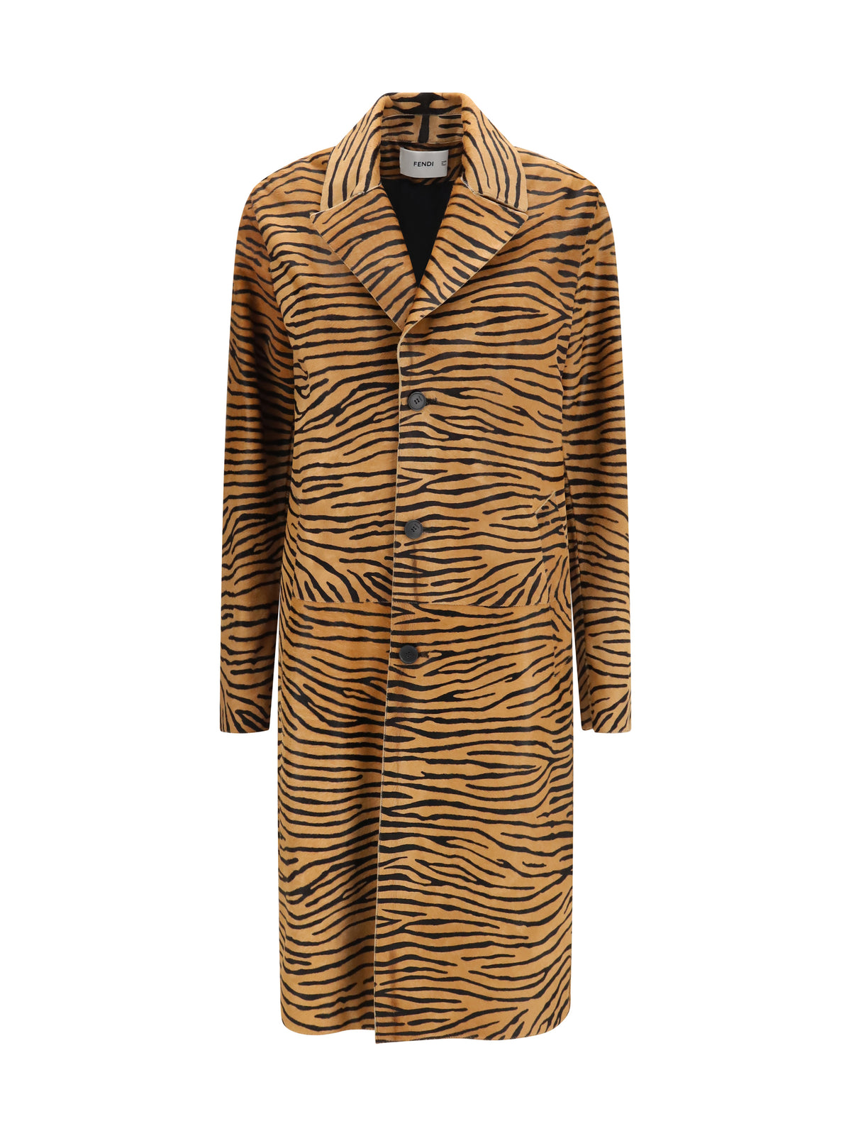 Fendi Women Tiger Print Pony Effect Leather Coat
