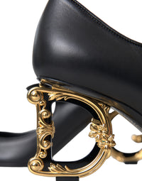 Dolce & Gabbana Black Leather Logo Heels Mary Janes Pumps Women's Shoes