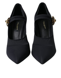 Dolce & Gabbana Black Mary Jane Jersey Crystal Pumps Women's Shoes