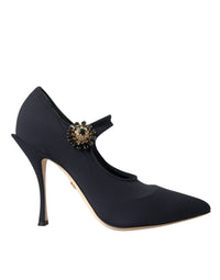 Dolce & Gabbana Black Mary Jane Jersey Crystal Pumps Women's Shoes