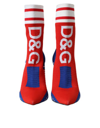 Dolce & Gabbana Red Blue Stretch Sock Style Short Boots Logo Women's Shoes