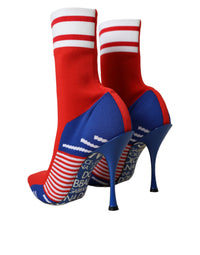 Dolce & Gabbana Red Blue Stretch Sock Style Short Boots Logo Women's Shoes