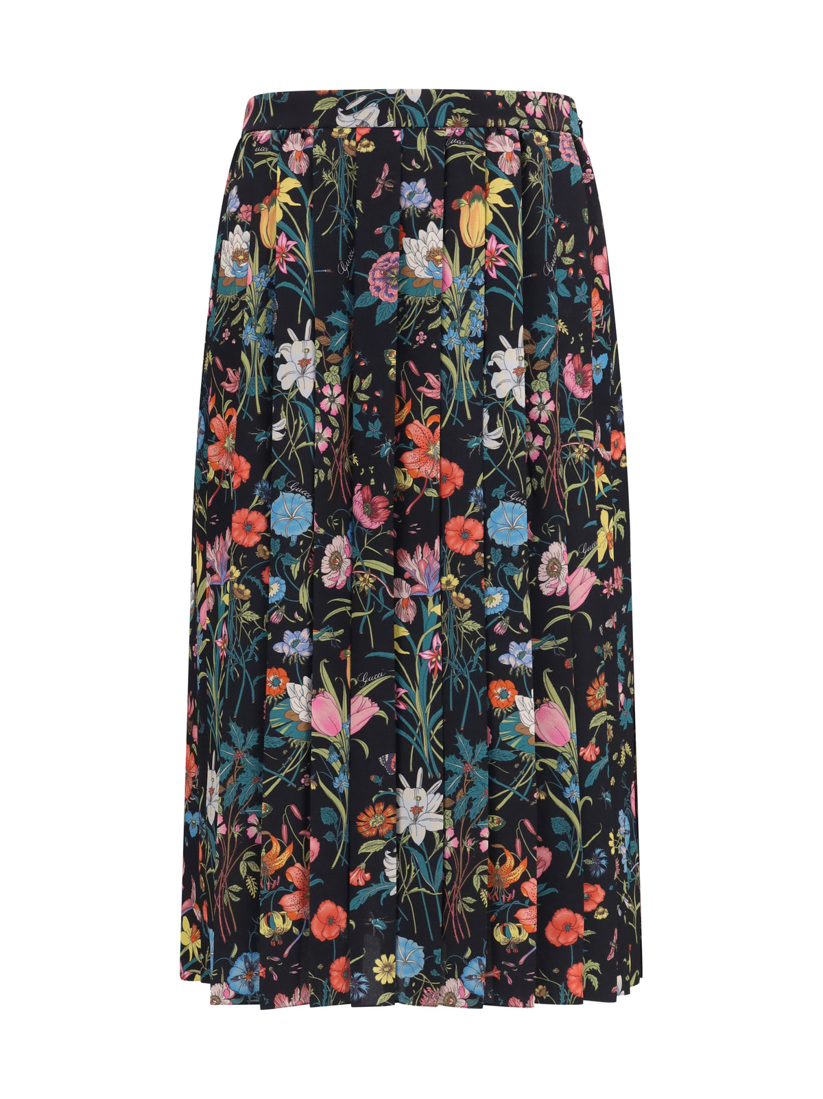 Gucci Women Flora Printed Silk Midi Skirt
