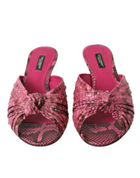 Dolce & Gabbana Pink Exotic Leather Kitten Heels Slides Women's Shoes