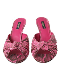Dolce & Gabbana Pink Exotic Leather Kitten Heels Slides Women's Shoes