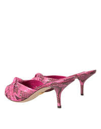 Dolce & Gabbana Pink Exotic Leather Kitten Heels Slides Women's Shoes