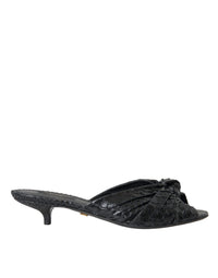 Dolce & Gabbana Black Exotic Leather Heels Slides Women's Shoes