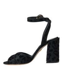Dolce & Gabbana Black Leopard Suede Heels Sandals Women's Shoes