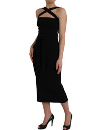 Dolce & Gabbana Black Sheath Halter Sleeveless Midi Women's Dress
