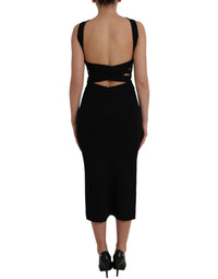 Dolce & Gabbana Black Sheath Halter Sleeveless Midi Women's Dress