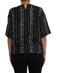 Dolce & Gabbana Black Key Castle Print Silk Blouse Women's T-shirt