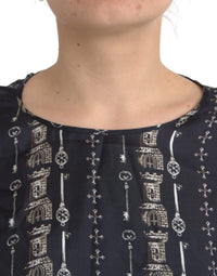 Dolce & Gabbana Black Key Castle Print Silk Blouse Women's T-shirt