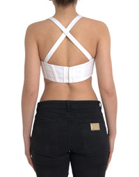 Versace White Viscose Bustier Sleeveless Cropped Women's Top