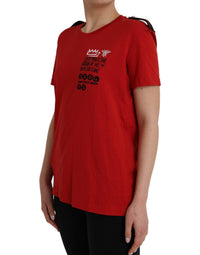 Dolce & Gabbana Red Cotton Graphic Print Crew Neck Women's T-shirt