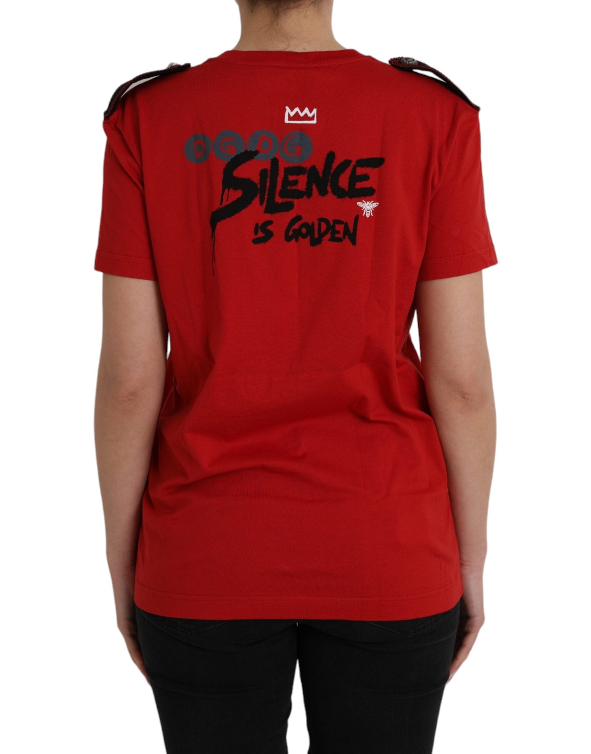 Dolce & Gabbana Red Cotton Graphic Print Crew Neck Women's T-shirt