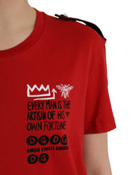 Dolce & Gabbana Red Cotton Graphic Print Crew Neck Women's T-shirt