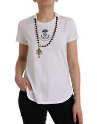 Dolce & Gabbana White Cotton Necklace Short Sleeves Women's T-shirt