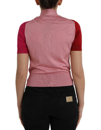 Dolce & Gabbana Pink Short Sleeves Pullover Ascot Collar Women's Top