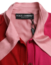 Dolce & Gabbana Pink Short Sleeves Pullover Ascot Collar Women's Top