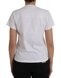 Balenciaga White Cotton Crew Neck Short Sleeves Women's T-shirt