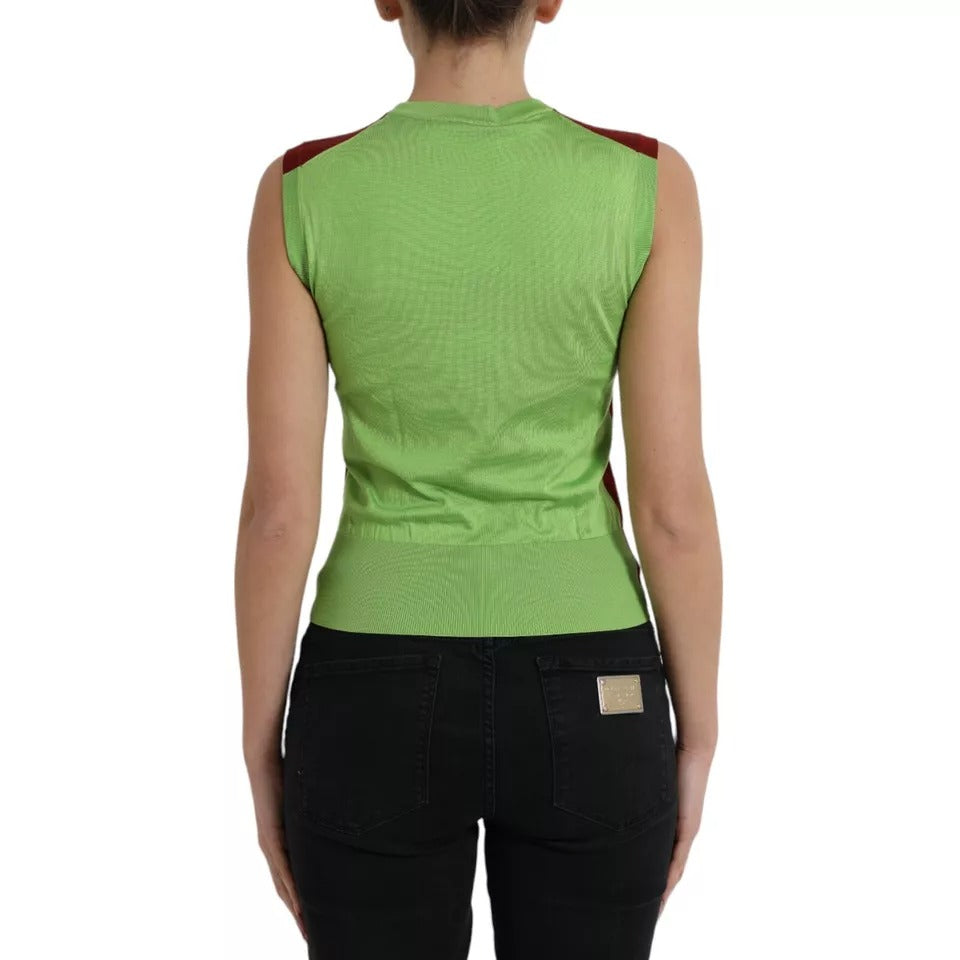 Dolce & Gabbana Red Green Silk DG Logo Sleeveless Tank Women's Top (Pre-Owned)