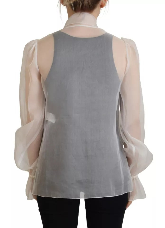 Dolce & Gabbana White Ascot Collar Long Sleeves Blouse Women's Top (Pre-Owned)