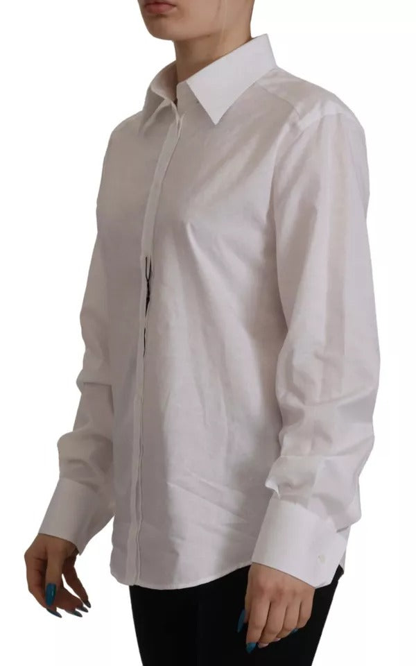 Dolce & Gabbana White Cotton Collared Formal Dress Shirt Women's Top (Pre-Owned)