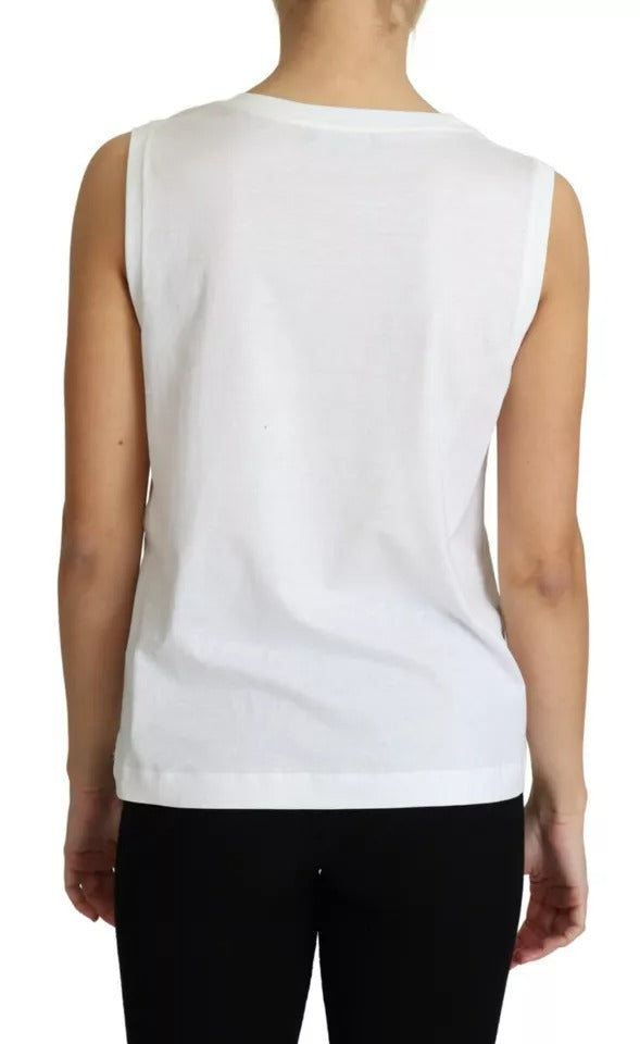 Dolce & Gabbana White Cotton Heart Applique Sleeveless Tank Women's Top (Pre-Owned)