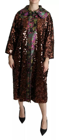 Dolce & Gabbana Dolce & Gabbana Multicolor Sequined Long Coat Jaquard Women's Jacket