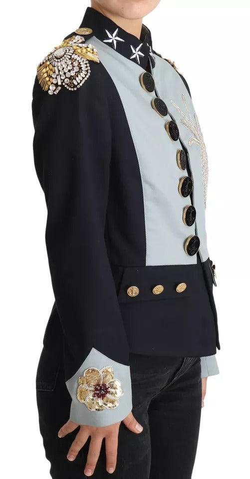 Dolce & Gabbana Dolce & Gabbana Blue Button Crystal Embellished Cotton Women's Jacket