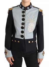Dolce & Gabbana Dolce & Gabbana Blue Button Crystal Embellished Cotton Women's Jacket